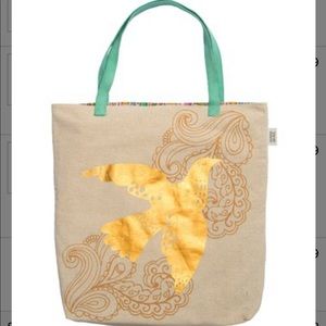 Hanna Grace-Gold foil dove tan large tote multi color/geometric inside print NWT